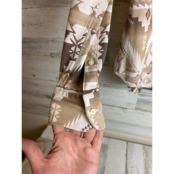 Ralph Lauren Women's L Button Up Brown Knit Oxford Country boho aztec shirt top - Picture 5 of 5